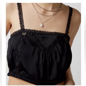 Urban Outfitters Tuli Satin Bubble Cropped Tank Top Black XS